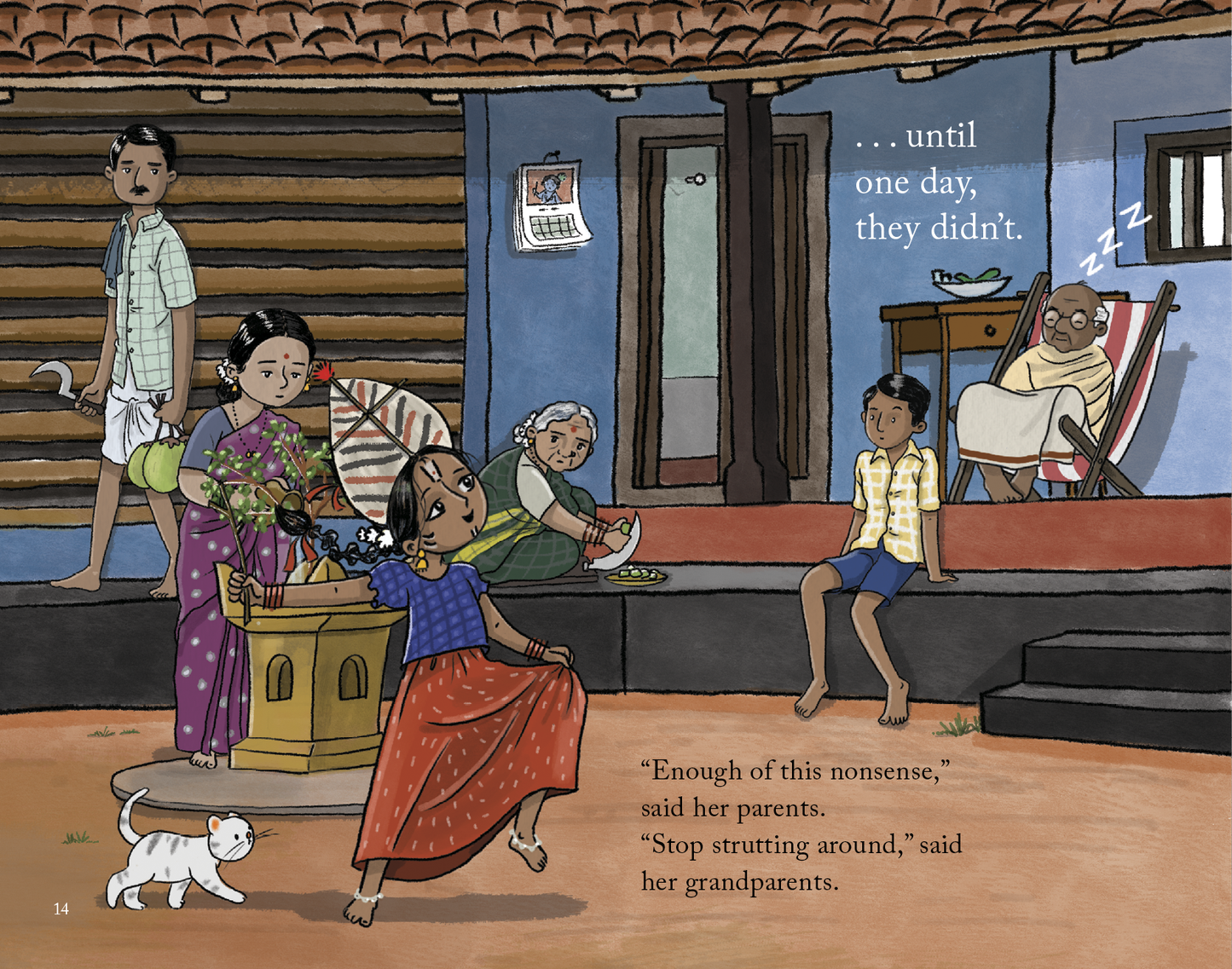 Illustration of a family scene with text indicating a change in behavior.