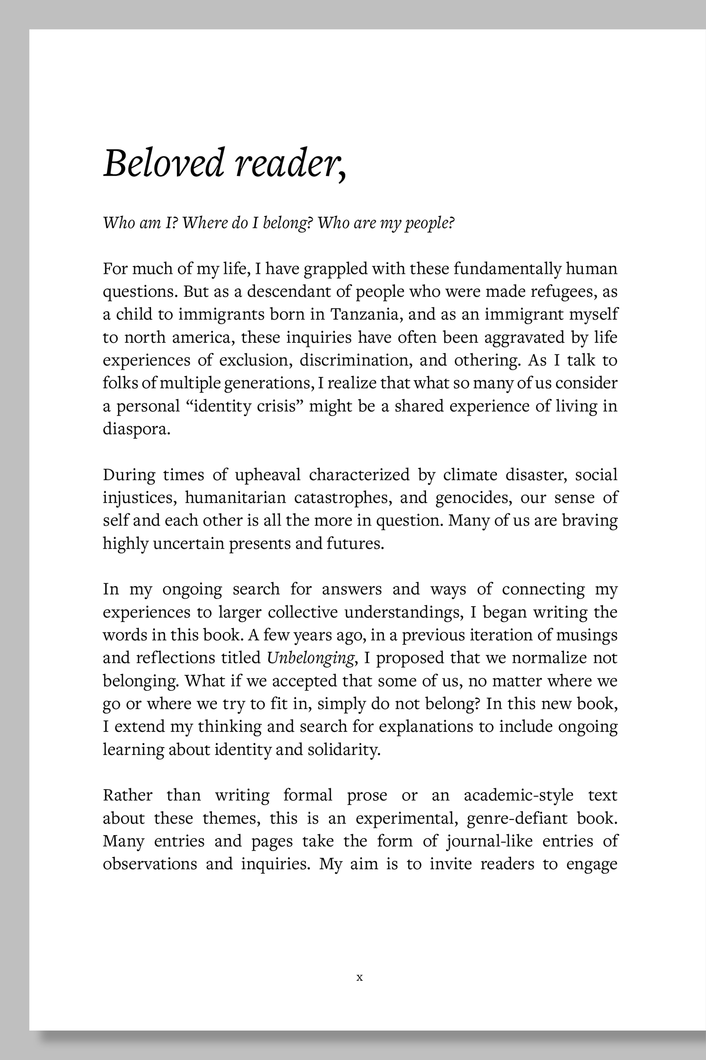 Text page with a note to reader from the author 