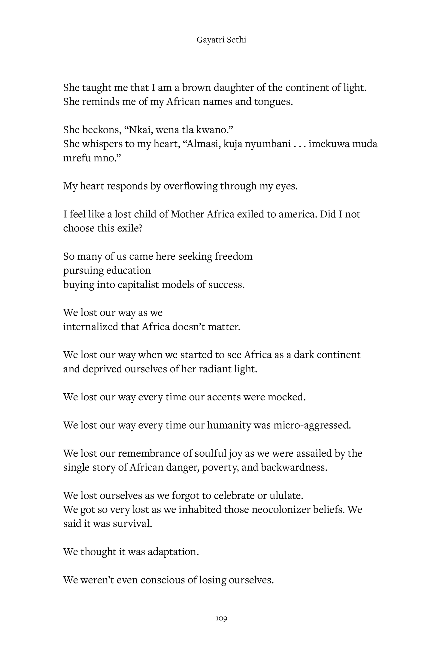 Text on a white background "Lost Daughter of Africa by Gayatri Sethi