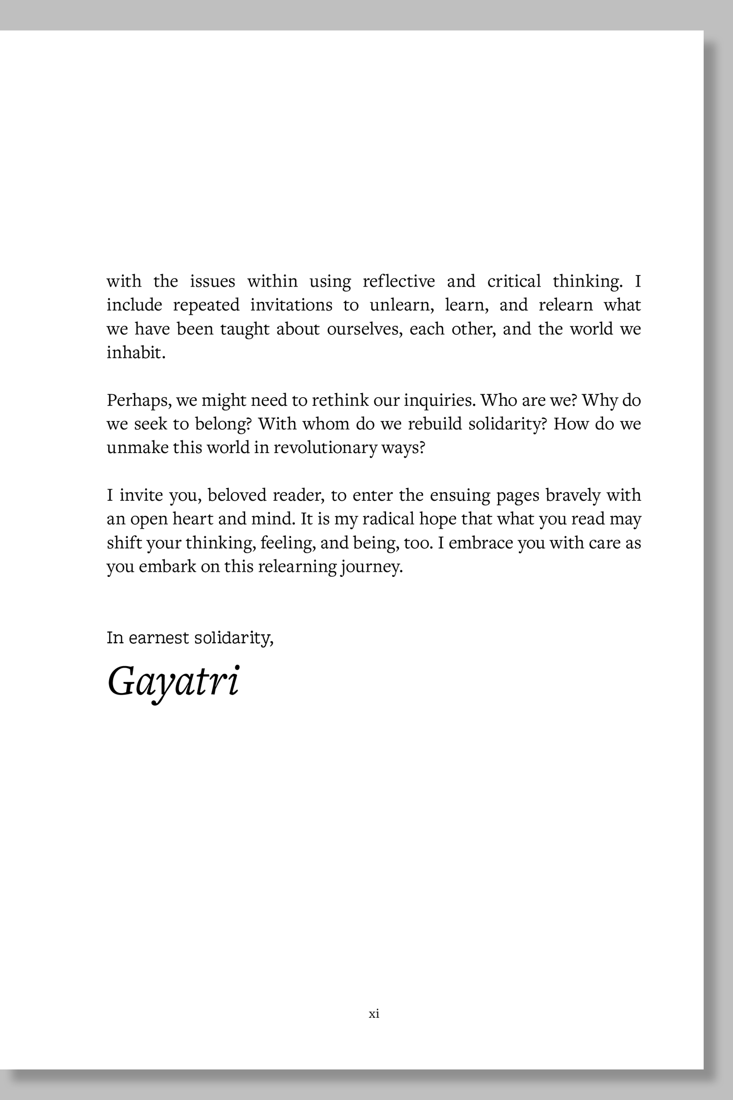 Text page with a note to reader from the author 