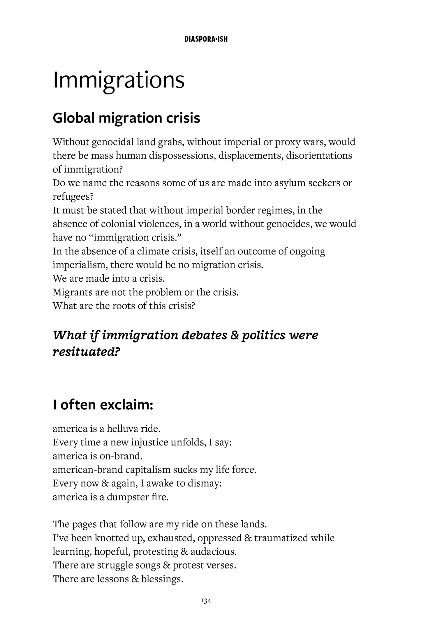 Text document discussing global migration crisis and immigration debates on a white background