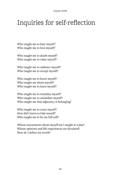 Text document titled 'Inquiries for self-reflection' 