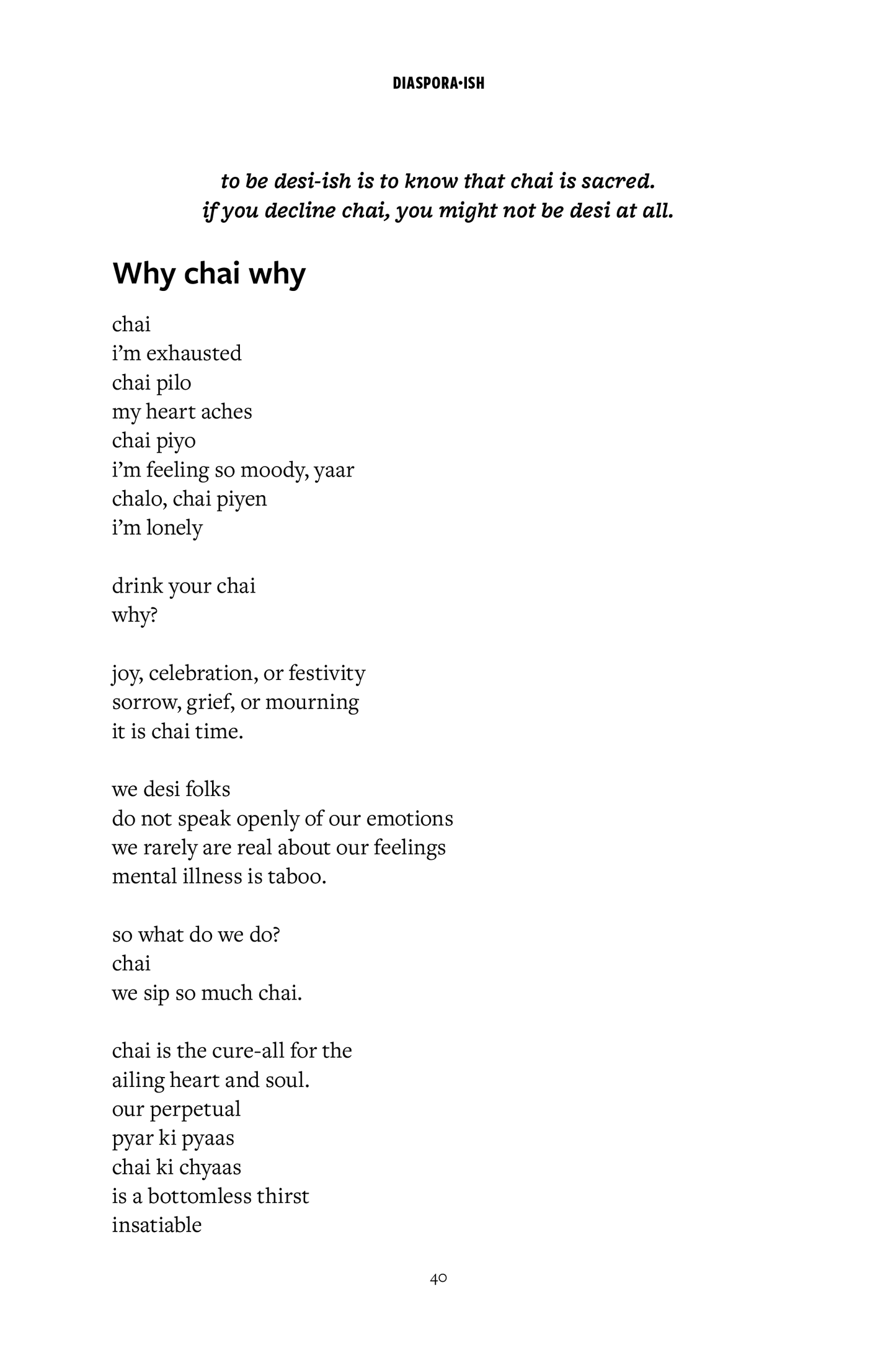 Text poem about chai on a white background