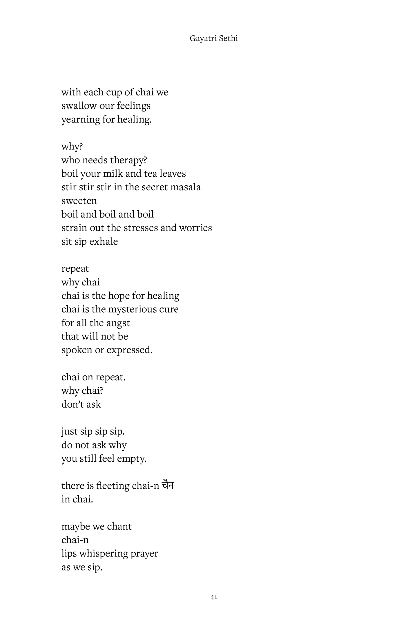 Text poem about chai and emotions on a white background