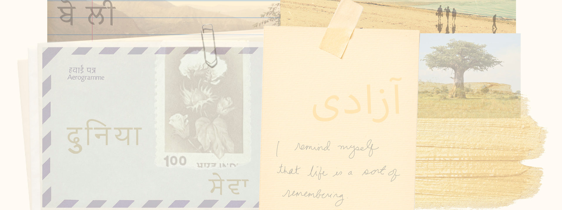 Stylized collage with a tree illustration and text on a beige background