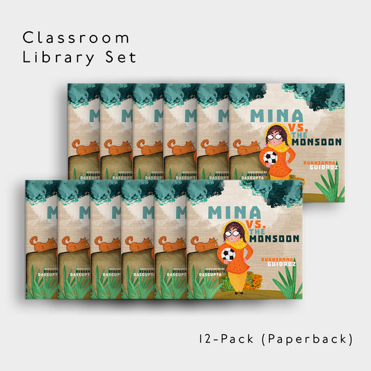 Set of 'Mina vs. the Monsoon' books labeled as a classroom library set.