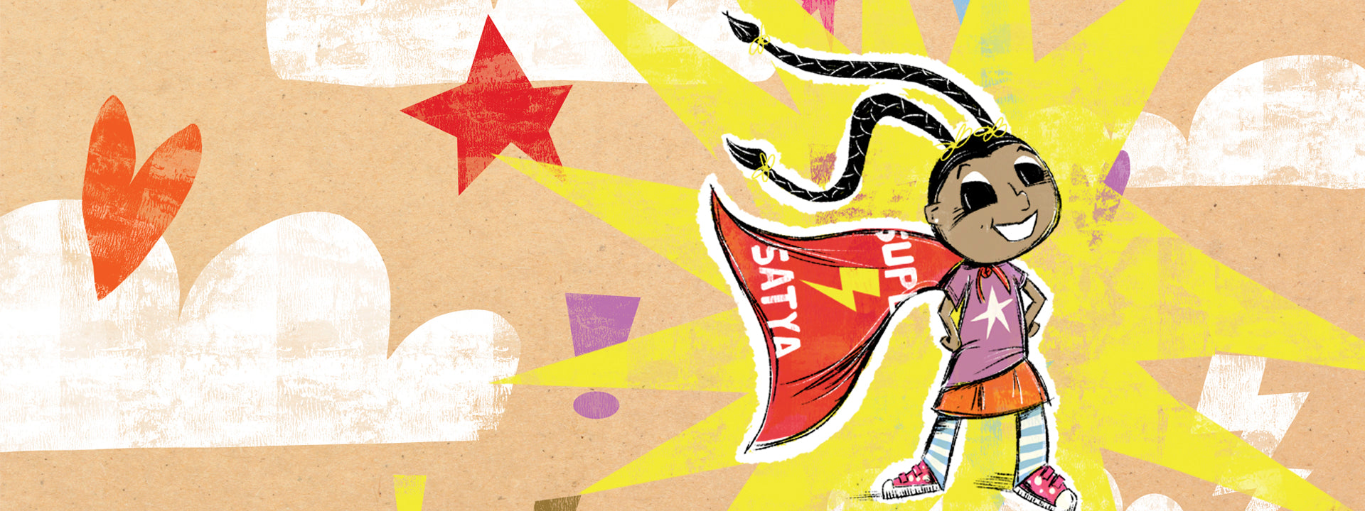 Illustration of a child wearing a cape
 on a colorful background